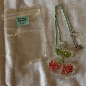 Cherry Necklace with Green Chain